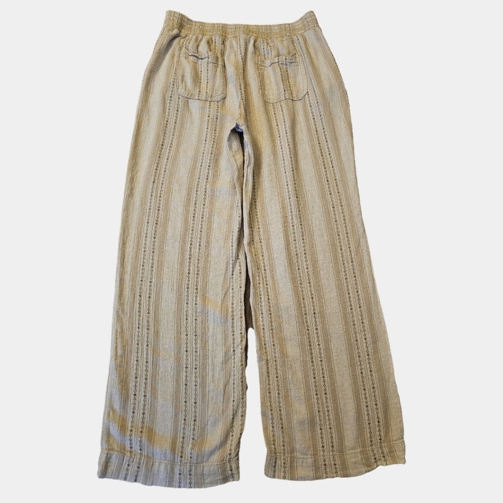 Briggs Elastic Waist Tan Stripe Pull-On Linen Blend Wide Leg Palazzo Pants Sz L - Picture 3 of 13